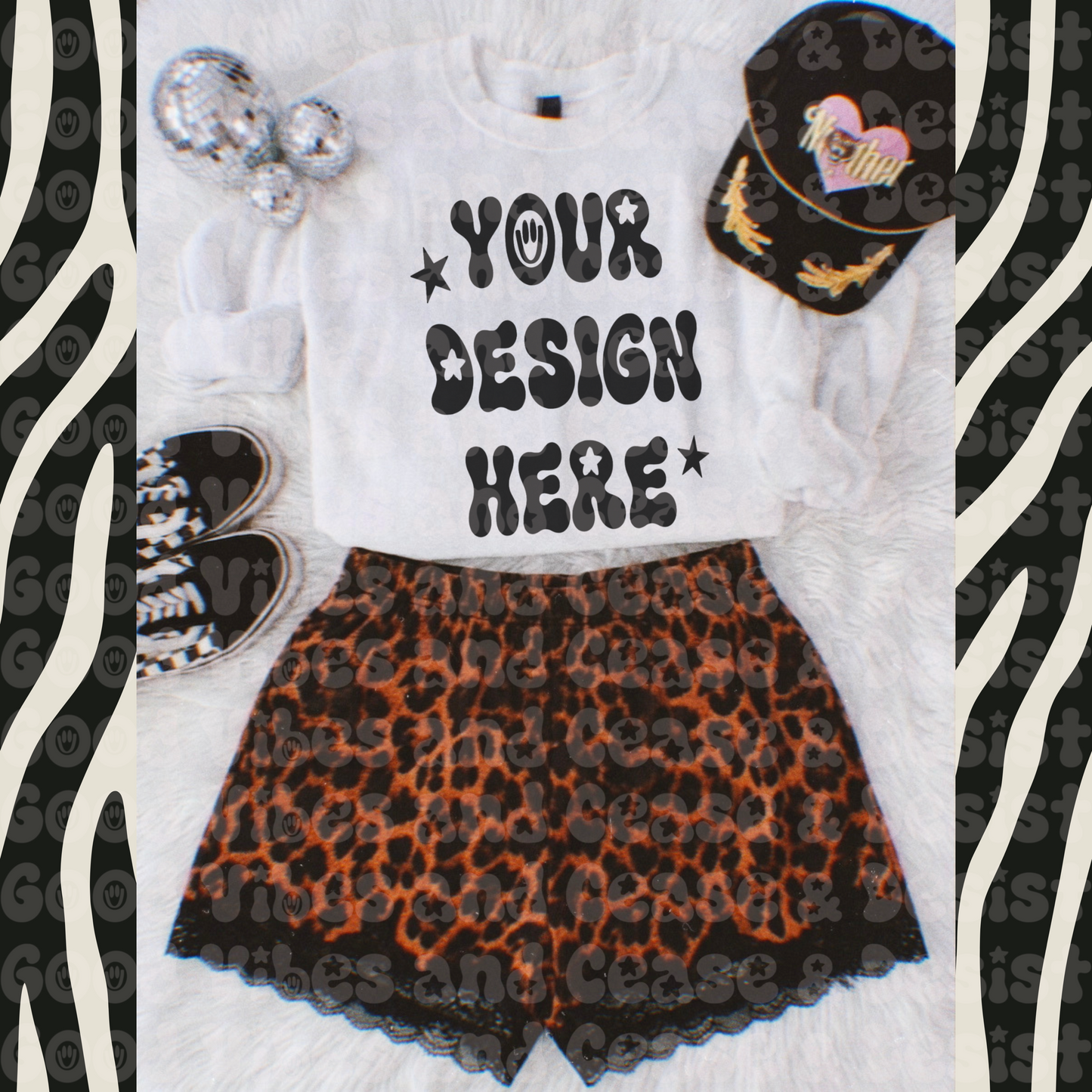 White Sweatshirt Leopard Short Mock Up