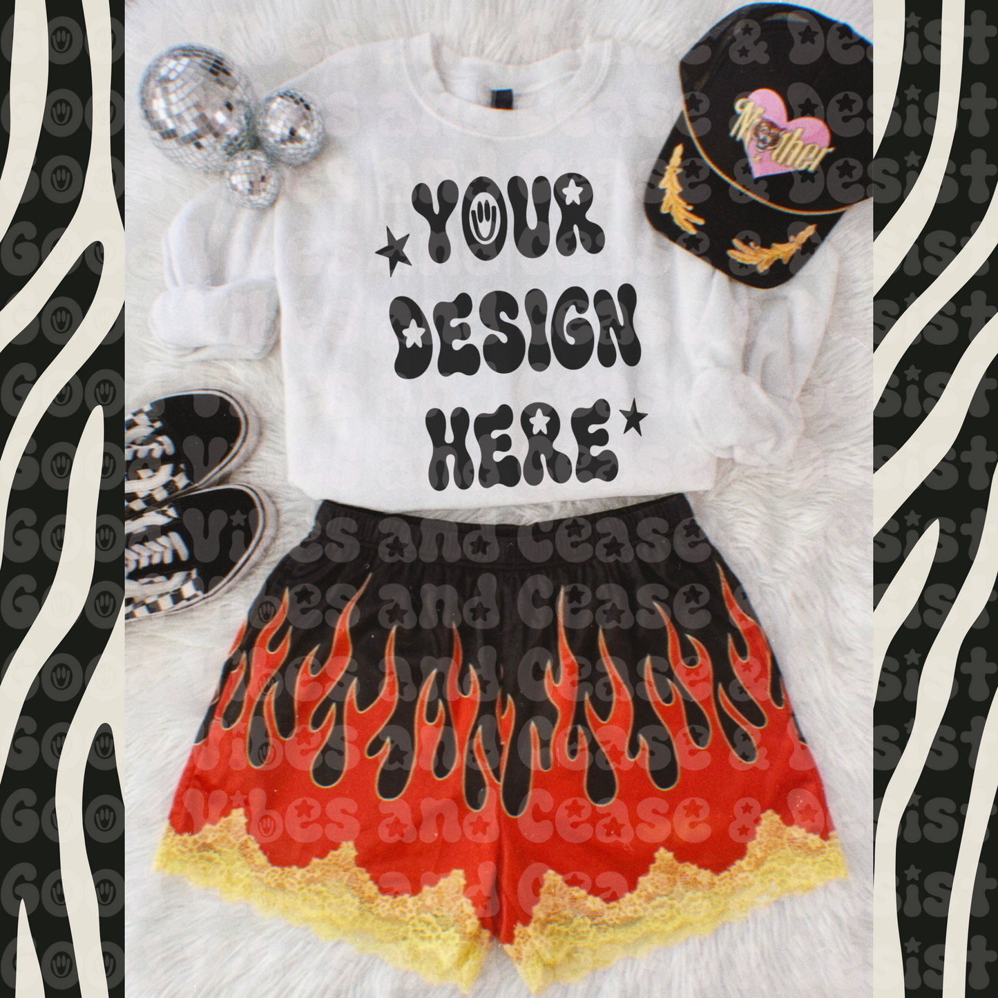 White Sweatshirt Flame Short Mock Up