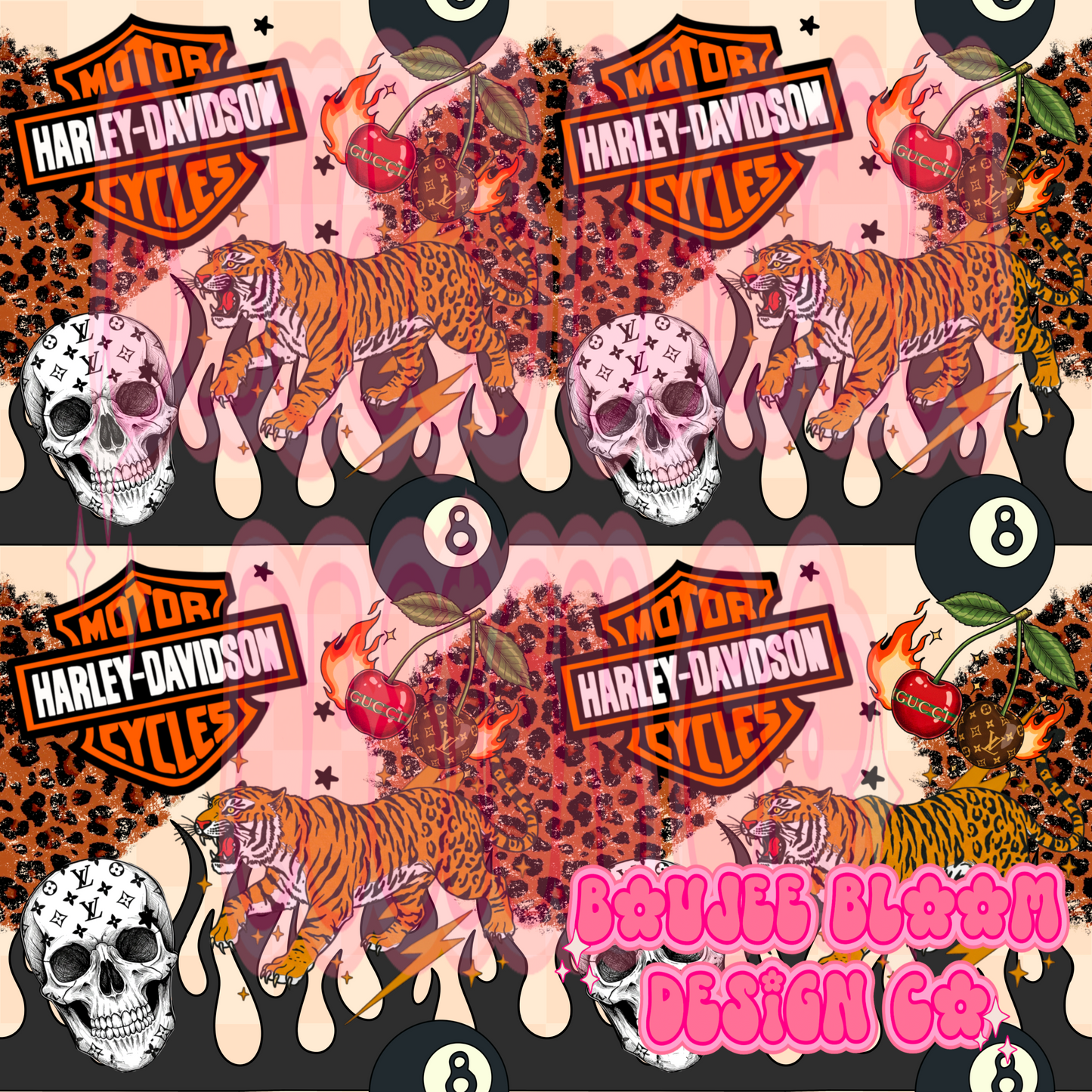 Boujee Biker Black Flames Seamless