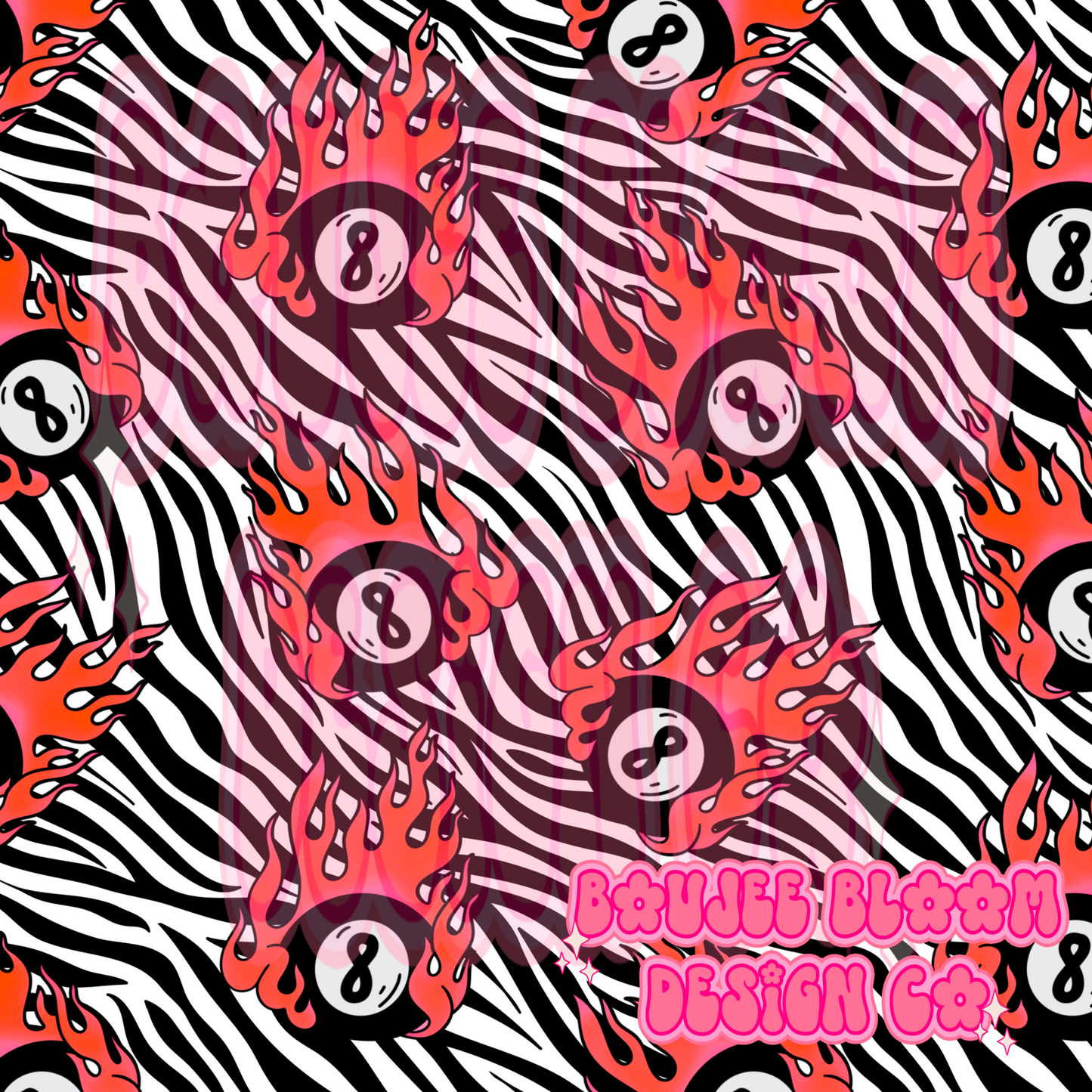 8 Ball Flames Zebra seamless