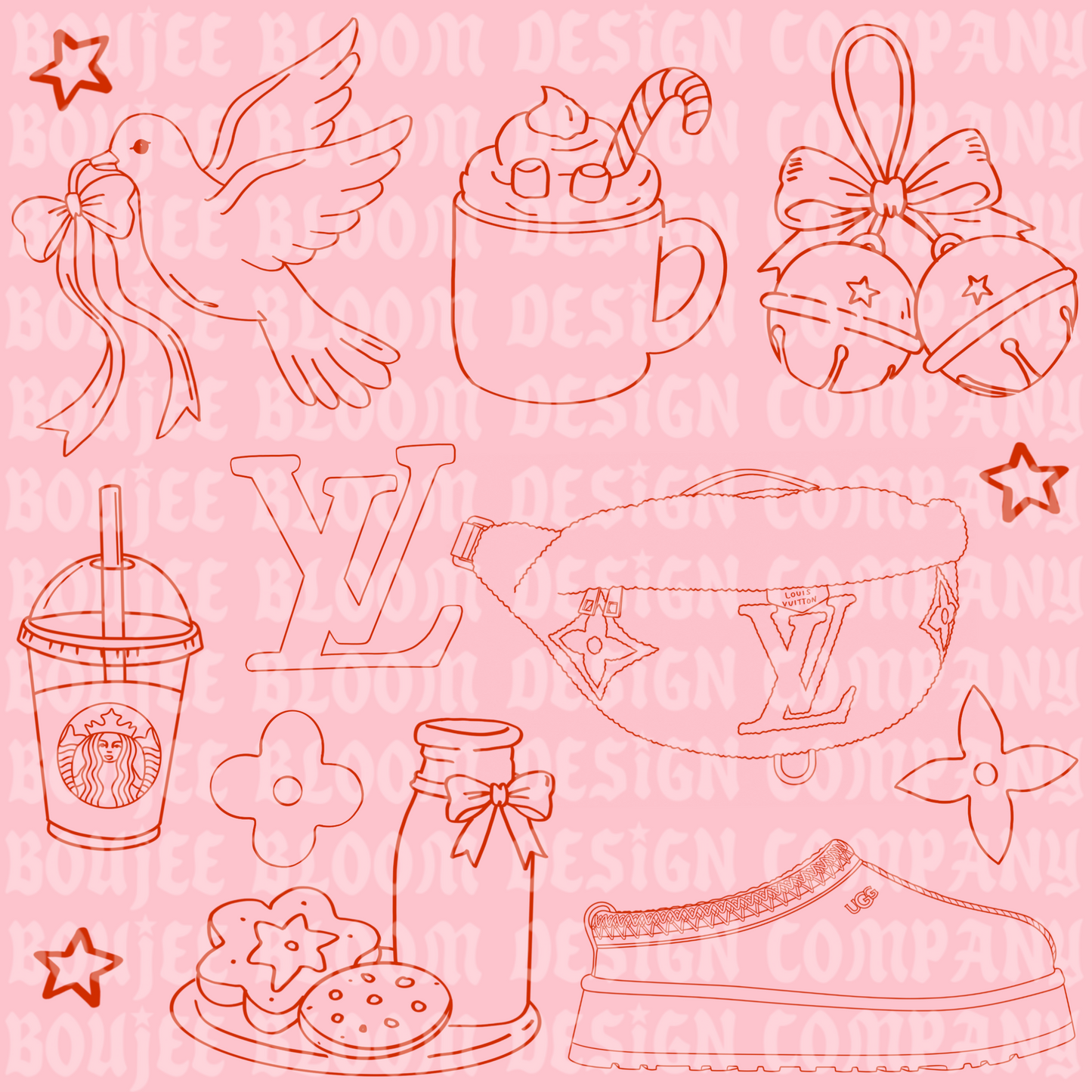 A Very Boujee Christmas Handrawn- PROCREATE STAMP SET ONLY