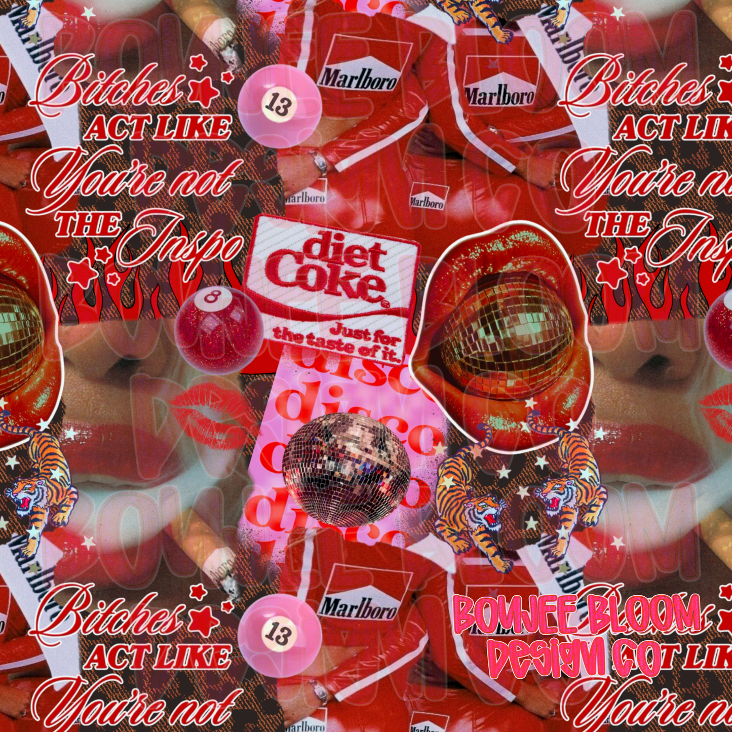 Cherry Red Disco Babe Collage ❤️🔥 Seamless