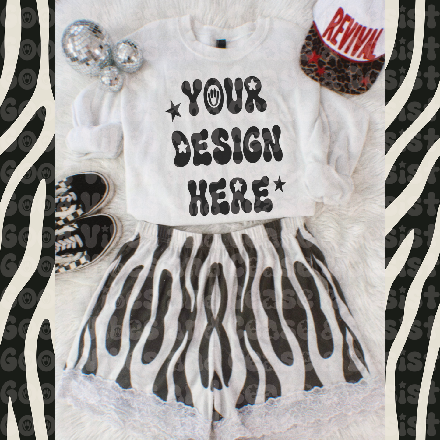 White Sweatshirt Trippy Short Mock Up