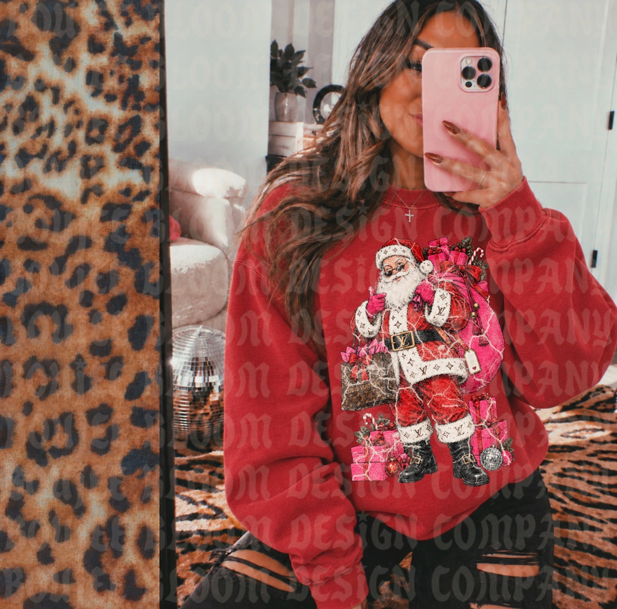 Pink Boujee Santa PNG