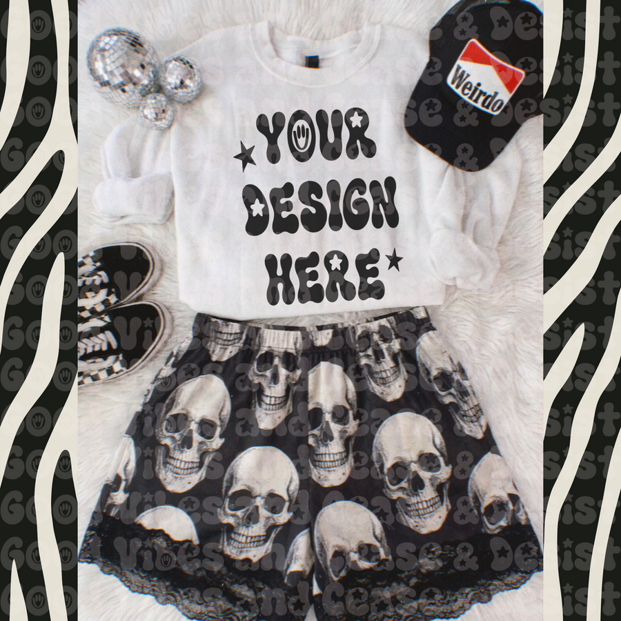 White Sweatshirt Skull Short Mock Up