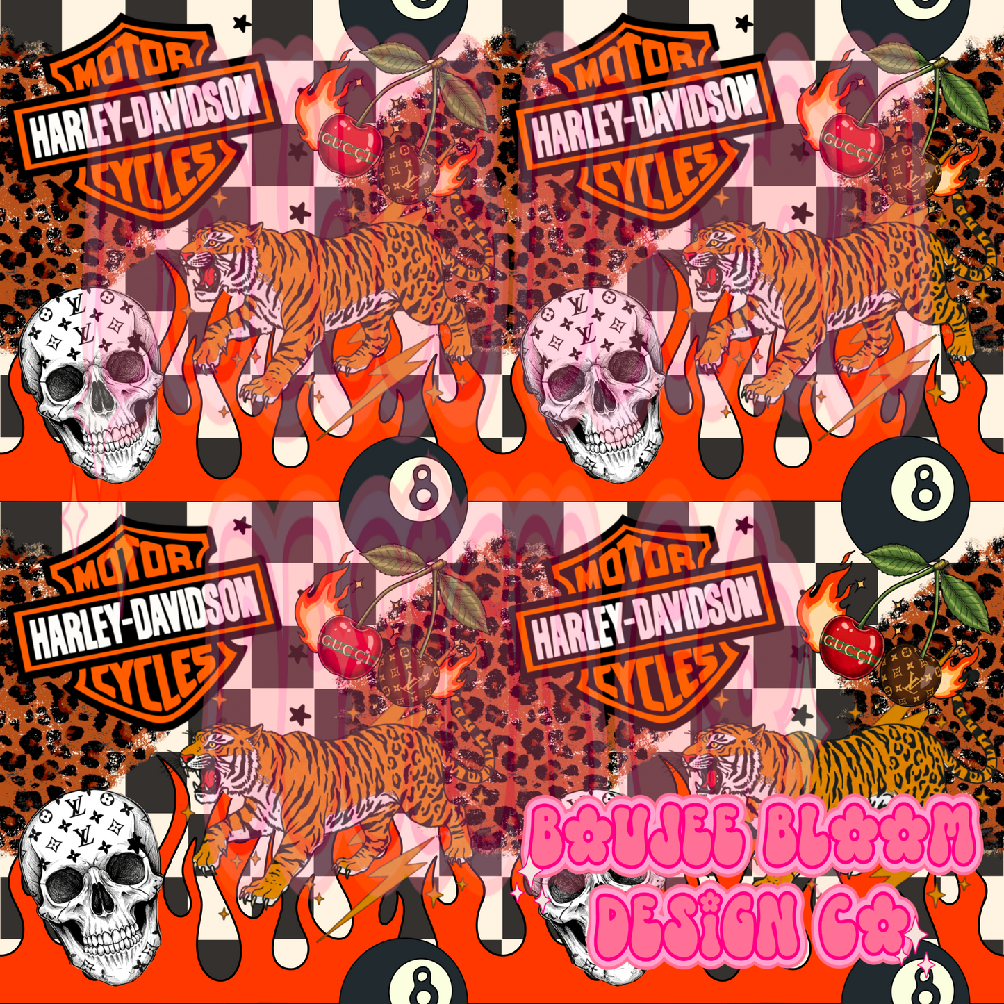 Boujee Biker Red Flames Seamless