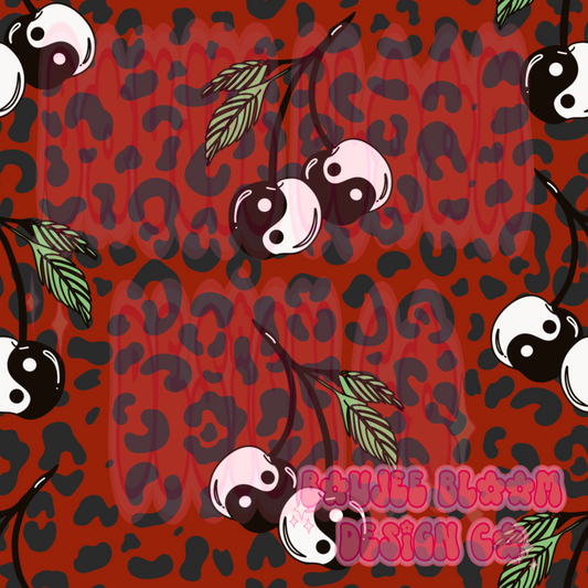 Yin Yang Cherries Red Seamless