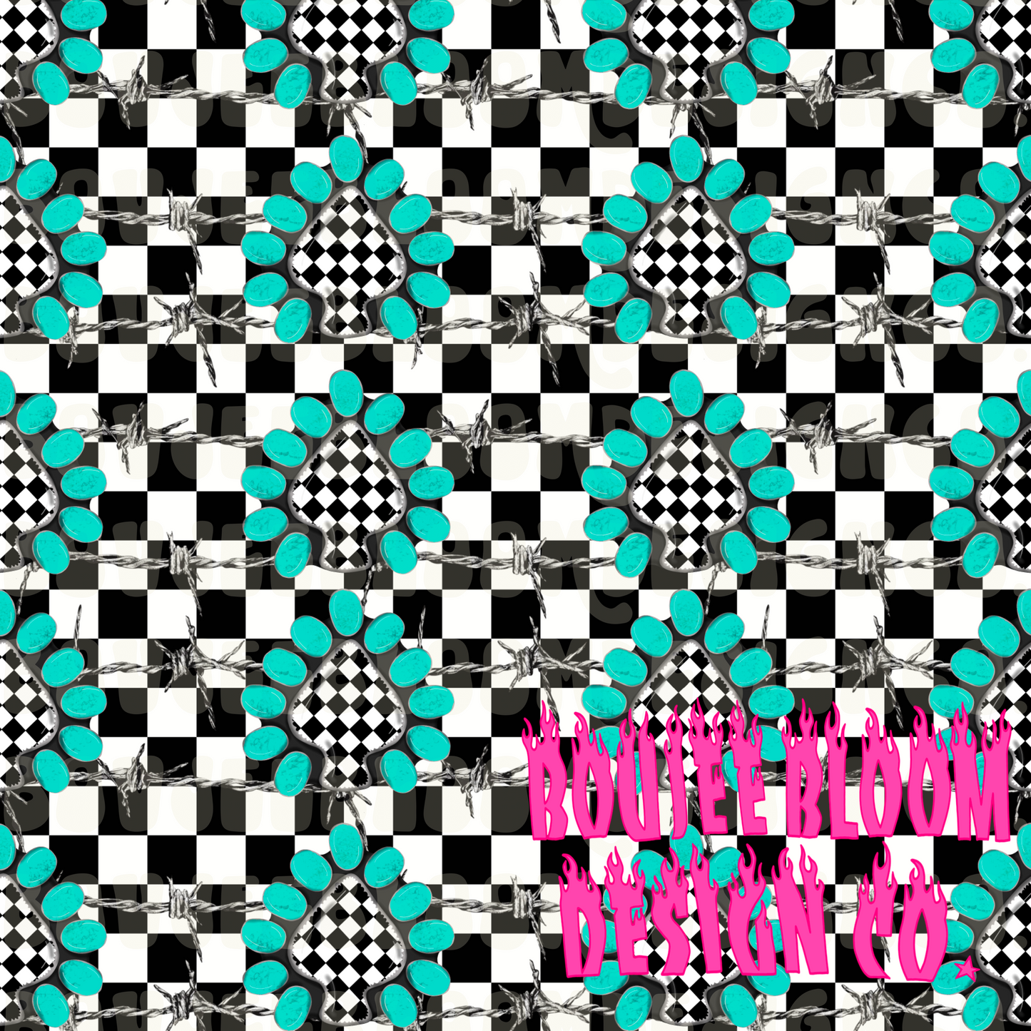 Barbwire and Turquoise Spades Seamless