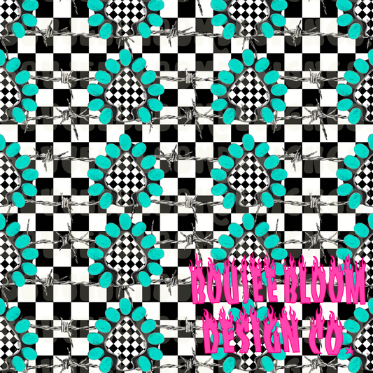 Barbwire and Turquoise Spades Seamless