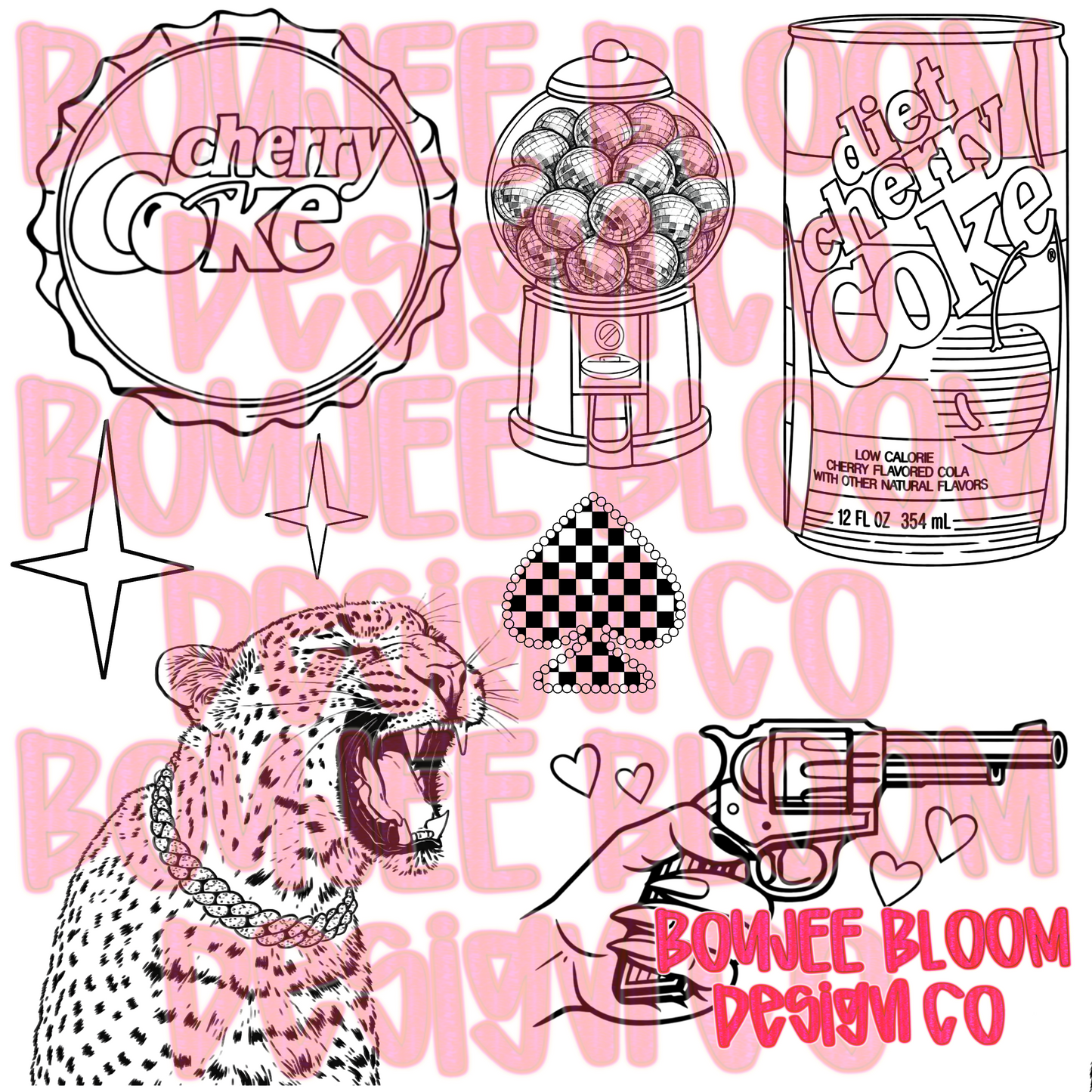 Cherry C O K E Colorable - Commercial Use Only Clip Art Bundle
