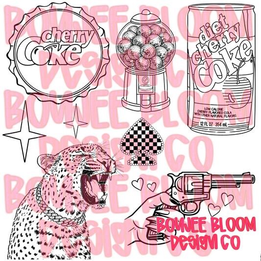 Cherry C O K E Colorable - Commercial Use Only Clip Art Bundle